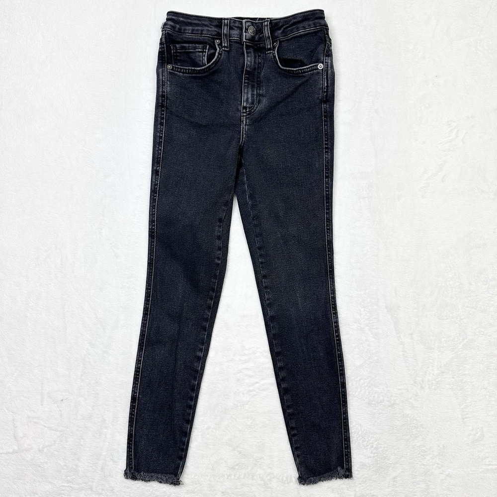 Free People Jeans Womens 26 Black Fade Stretch Frayed Hem We the Free‎ High Rise